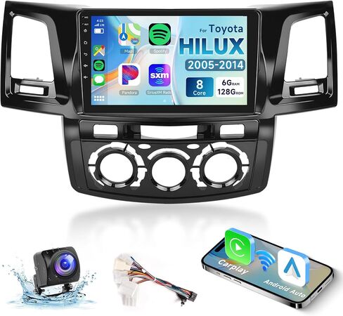 راديو سيارة 8 Core+6G+128G لسيارة Toyota HILUX 2005-2014، ستيريو سيارة Apple Carplay Android Auto لاسلكي، شاشة لمس IPS 9 بوصة مع WiFi، GPS، بلوتوث، FM/RDS، 32EQ DSP، كاميرا خلفية in Saudi Arabia