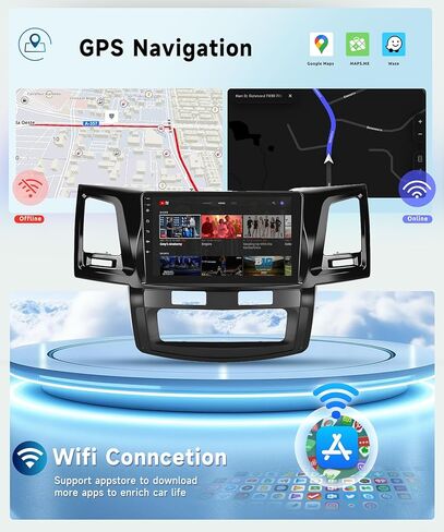 راديو سيارة 8 Core+6G+128G لسيارة Toyota HILUX 2005-2014، ستيريو سيارة Apple Carplay Android Auto لاسلكي، شاشة لمس IPS 9 بوصة مع WiFi، GPS، بلوتوث، FM/RDS، 32EQ DSP، كاميرا خلفية in Saudi Arabia