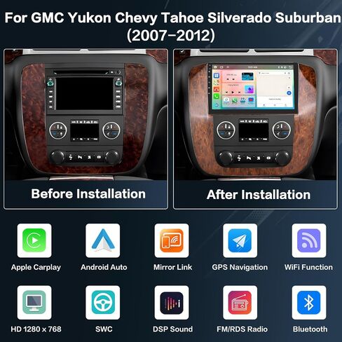 8-Core 4+64G Android 13 Car Stereo Radio for 2007-2012 GMC Yukon Chevy Tahoe Silverado Suburban, 9'' Touch Screen with Wireless CarPlay & Android Auto, AHD Backup Camera, Mirror Link, GPS Navi in Saudi Arabia