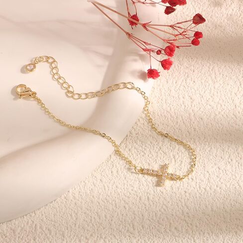 Cross Bracelets for Women 14k Gold Plated Adjustable Trendy Bracelet Gifts for Girls Jewelry in Saudi Arabia
