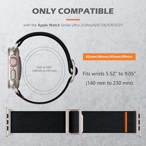 SNBLK Sport Stretchy Nylon Band for Apple Watch Band for Apple Watch Ultra 2 Band/Apple Watch Ultra Band 49mm, iWatch Series 9/8/7/6/5/4/3/2/1/SE 45mm/44mm/42mm Solo Loop Wide Replacement Strap Men in Kuwait