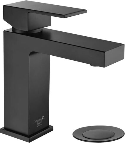 Single Hole Bathroom Faucet Matte Black, Oakland Modern Single Handle Bathroom Faucet Solid Brass Bathroom Sink Faucet Vanity Faucet with Pop up Drain Assembly Supply Line (Black) in Saudi Arabia