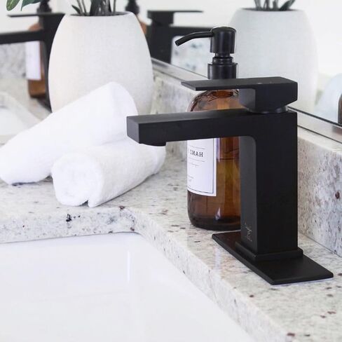 Single Hole Bathroom Faucet Matte Black, Oakland Modern Single Handle Bathroom Faucet Solid Brass Bathroom Sink Faucet Vanity Faucet with Pop up Drain Assembly Supply Line (Black) in Saudi Arabia