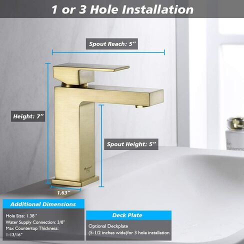 Single Hole Bathroom Faucet Matte Black, Oakland Modern Single Handle Bathroom Faucet Solid Brass Bathroom Sink Faucet Vanity Faucet with Pop up Drain Assembly Supply Line (Black) in Saudi Arabia