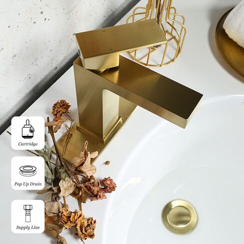 Single Hole Bathroom Faucet Matte Black, Oakland Modern Single Handle Bathroom Faucet Solid Brass Bathroom Sink Faucet Vanity Faucet with Pop up Drain Assembly Supply Line (Black) in Saudi Arabia