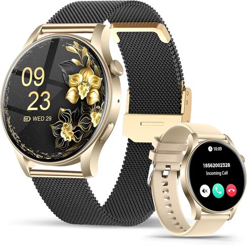 2024 Smart Watches for Women (Answer/Make Call), 1.43" AMOLED Always On Display SmartWatch for Android IOS, IP67 Waterproof 120+ Sports Modes Fitness Activity Tracker, Heart Rate Sleep Monitor, Gold in Kuwait