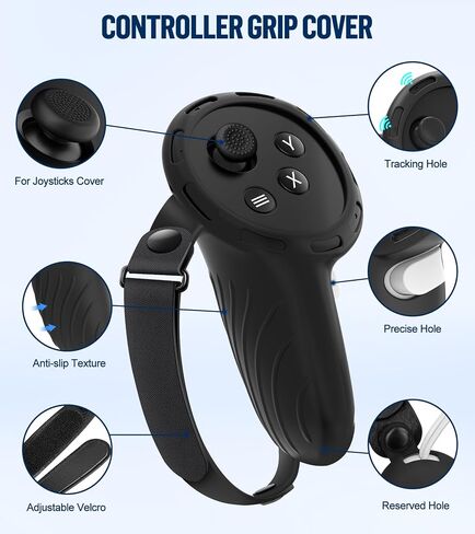 Silicone Cover Set Compatible with Oculus/Meta Quest 3 Accessories, Touch Controller Grips Cover, VR Shell Cover, Facial Interface Cover, Protective Lens Cover, Tempered Glass Lens Caps (Black) in Kuwait