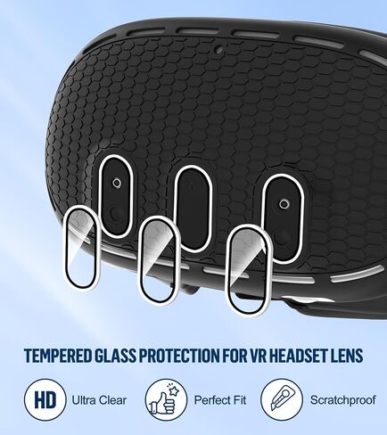 Silicone Cover Set Compatible with Oculus/Meta Quest 3 Accessories, Touch Controller Grips Cover, VR Shell Cover, Facial Interface Cover, Protective Lens Cover, Tempered Glass Lens Caps (Black) in Kuwait
