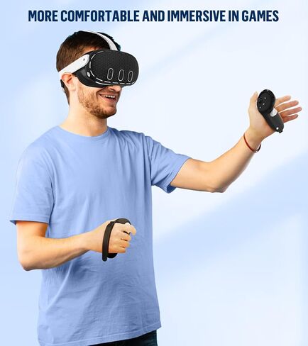 Silicone Cover Set Compatible with Oculus/Meta Quest 3 Accessories, Touch Controller Grips Cover, VR Shell Cover, Facial Interface Cover, Protective Lens Cover, Tempered Glass Lens Caps (Black) in Kuwait