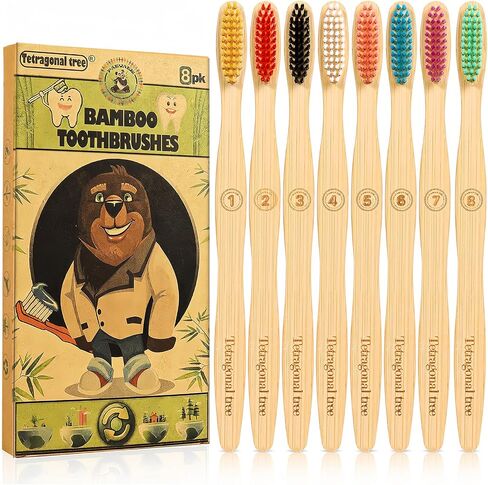 Bamboo Toothbrushes (8 Count) BPA Free Soft Bristles Natural Toothbrush Set - Biodegradable & Compostable Eco-Friendly Wooden Toothbrush in Saudi Arabia