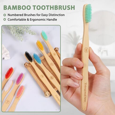 Bamboo Toothbrushes (8 Count) BPA Free Soft Bristles Natural Toothbrush Set - Biodegradable & Compostable Eco-Friendly Wooden Toothbrush in Saudi Arabia