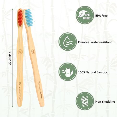Bamboo Toothbrushes (8 Count) BPA Free Soft Bristles Natural Toothbrush Set - Biodegradable & Compostable Eco-Friendly Wooden Toothbrush in Saudi Arabia