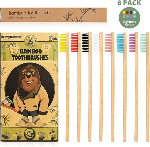 Bamboo Toothbrushes (8 Count) BPA Free Soft Bristles Natural Toothbrush Set - Biodegradable & Compostable Eco-Friendly Wooden Toothbrush in Saudi Arabia