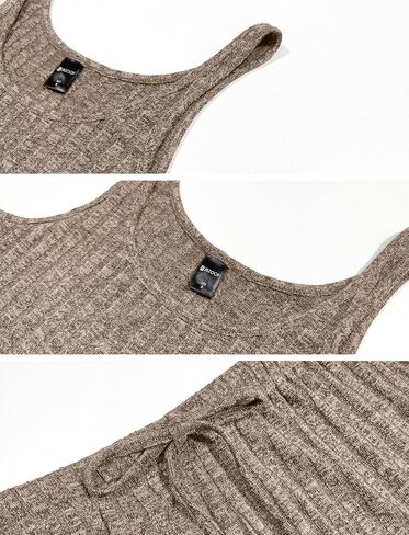 طقم بيجامة للنساء قطعتين ملابس صيفية Pj مضلعة متماسكة قميص بدون أكمام ومجموعة شورت صالة in Kuwait