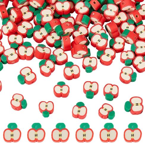 SUNNYCLUE 1 Box 200pcs Polymer Clay Beads Fruit Red Apple Beads Fruit Clay Bead Apple Slice Shape Loose Beads Fruits Theme Spacer Beads for Jewelry Making Bracelet Keychain Necklace DIY Craft Gift in Saudi Arabia