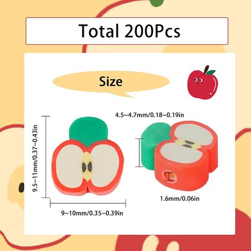 SUNNYCLUE 1 Box 200pcs Polymer Clay Beads Fruit Red Apple Beads Fruit Clay Bead Apple Slice Shape Loose Beads Fruits Theme Spacer Beads for Jewelry Making Bracelet Keychain Necklace DIY Craft Gift in Saudi Arabia