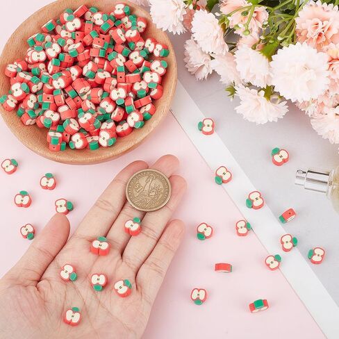 SUNNYCLUE 1 Box 200pcs Polymer Clay Beads Fruit Red Apple Beads Fruit Clay Bead Apple Slice Shape Loose Beads Fruits Theme Spacer Beads for Jewelry Making Bracelet Keychain Necklace DIY Craft Gift in Saudi Arabia