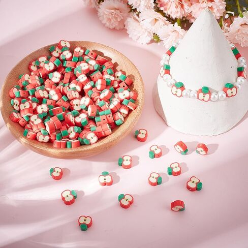 SUNNYCLUE 1 Box 200pcs Polymer Clay Beads Fruit Red Apple Beads Fruit Clay Bead Apple Slice Shape Loose Beads Fruits Theme Spacer Beads for Jewelry Making Bracelet Keychain Necklace DIY Craft Gift in Saudi Arabia