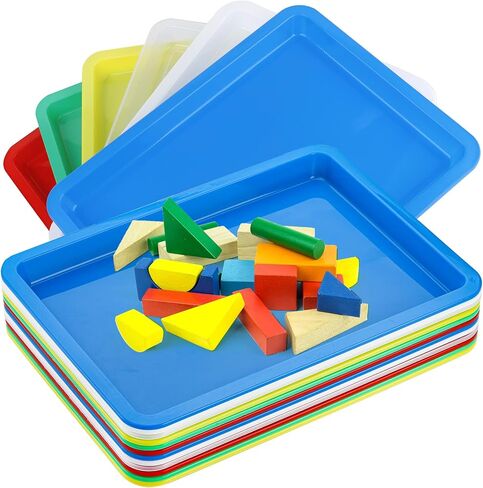 WUWEOT 12 Pack Plastic Activity Tray, 13.4"X9.8" Arts and Crafts Organizer Tray, Multicolor Serving Tray for Slime and Sensory Toys, School Home Arts and Crafts, DIY Projects, Painting, Beads Supply in Saudi Arabia