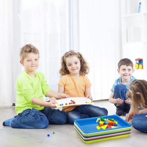 WUWEOT 12 Pack Plastic Activity Tray, 13.4"X9.8" Arts and Crafts Organizer Tray, Multicolor Serving Tray for Slime and Sensory Toys, School Home Arts and Crafts, DIY Projects, Painting, Beads Supply in Saudi Arabia
