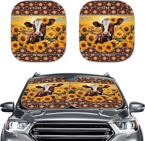 Boho Floral Print 2-Piece Sun Shade Front Windshield - Foldable Car Front Window Sunshades for Most Sedans SUV Truck,Reflective Material Blocks 99% UV Rays and Keeps Your Vehicle Cool in Saudi Arabia