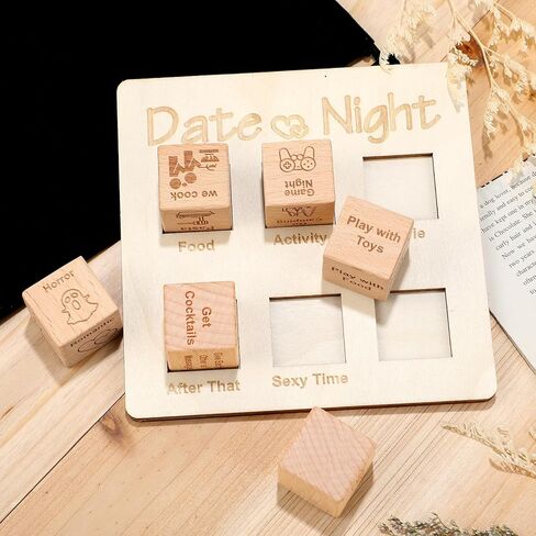 تاريخ الليل النرد للأزواج، ألعاب النرد زوجين مضحكة للبالغين له، مجموعة النرد تاريخ خشبي زوجين قرار النرد هدية عيد الحب in Kuwait