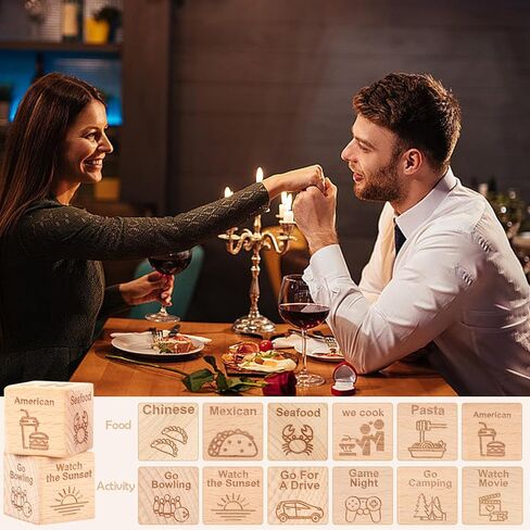 تاريخ الليل النرد للأزواج، ألعاب النرد زوجين مضحكة للبالغين له، مجموعة النرد تاريخ خشبي زوجين قرار النرد هدية عيد الحب in Kuwait