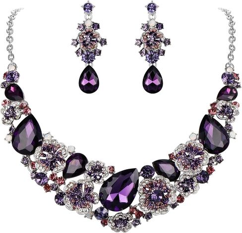 EVER FAITH Women's Austrian Crystal Teardrop Camellia Necklace Earrings Set for Prom, Bridal in Saudi Arabia