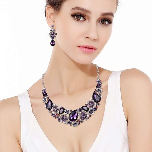 EVER FAITH Women's Austrian Crystal Teardrop Camellia Necklace Earrings Set for Prom, Bridal in Saudi Arabia