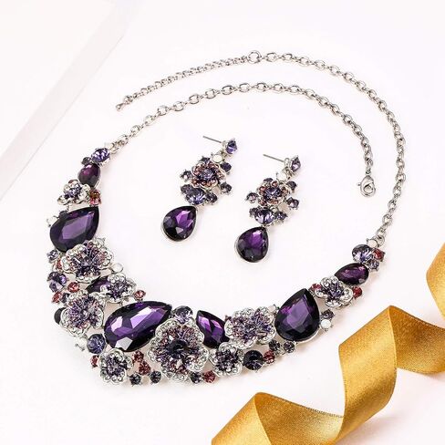 EVER FAITH Women's Austrian Crystal Teardrop Camellia Necklace Earrings Set for Prom, Bridal in Saudi Arabia