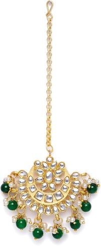 I Jewels 18K Gold Plated Ethnic Matte Finish Traditional Kundan Studded Maang Tikka with Pearls for Women/Girls in Saudi Arabia