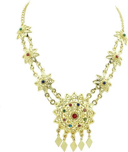 Thai Traditional Gold Plated Multicolor Crystals Necklace Earrings Bracelet Jewelry Set 18 Inches in Saudi Arabia