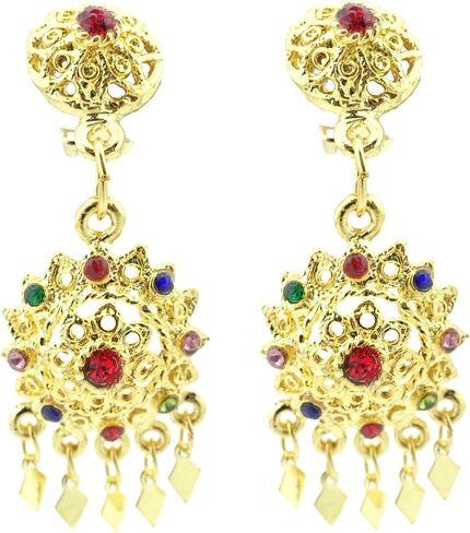 Thai Traditional Gold Plated Multicolor Crystals Necklace Earrings Bracelet Jewelry Set 18 Inches in Saudi Arabia