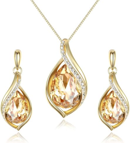 EleQueen Austrian Crystal Teardrop Pendant Necklace Dangle Earrings Jewelry Sets for Women Her, Valentine's Day/Mother's Day/Christmas Jewelry Gift for Girlfriend/Mom in Saudi Arabia