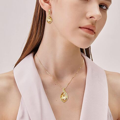 EleQueen Austrian Crystal Teardrop Pendant Necklace Dangle Earrings Jewelry Sets for Women Her, Valentine's Day/Mother's Day/Christmas Jewelry Gift for Girlfriend/Mom in Saudi Arabia