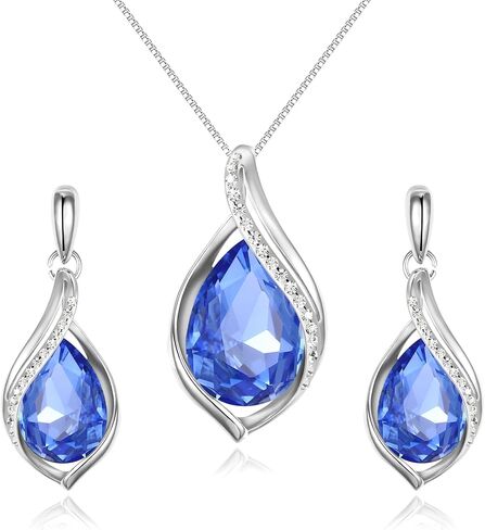 EleQueen Austrian Crystal Teardrop Pendant Necklace Dangle Earrings Jewelry Sets for Women Her, Valentine's Day/Mother's Day/Christmas Jewelry Gift for Girlfriend/Mom in Saudi Arabia