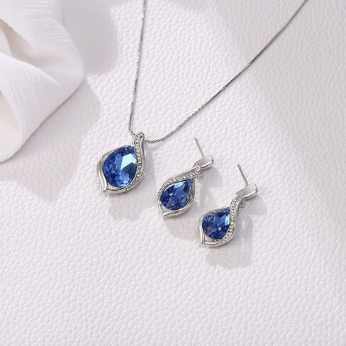 EleQueen Austrian Crystal Teardrop Pendant Necklace Dangle Earrings Jewelry Sets for Women Her, Valentine's Day/Mother's Day/Christmas Jewelry Gift for Girlfriend/Mom in Saudi Arabia