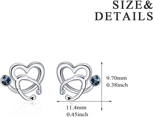 AOBOCO Sterling Silver Stethoscope Jewelry Nurse Necklace and Earrings Set with Blue Birthstone Crystals from Austria, Medical Student RN Registered Nurse Gifts for Women in Saudi Arabia