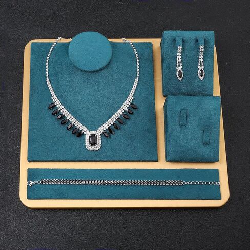 مجموعة مجوهرات نسائية قلادة من الكريستال الأسود وأقراط وسوار مجوهرات الزفاف وقلادة من حجر الراين للحفلات in Kuwait