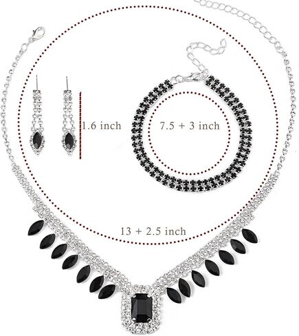 مجموعة مجوهرات نسائية قلادة من الكريستال الأسود وأقراط وسوار مجوهرات الزفاف وقلادة من حجر الراين للحفلات in Kuwait
