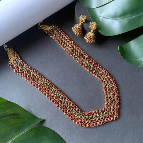 مجموعة مجوهرات زفاف هندية من I Jewels مطلية بالذهب بوليوود متعددة الطبقات كوندان فاخرة مع أقراط للنساء والفتيات (MC148QG) in Saudi Arabia