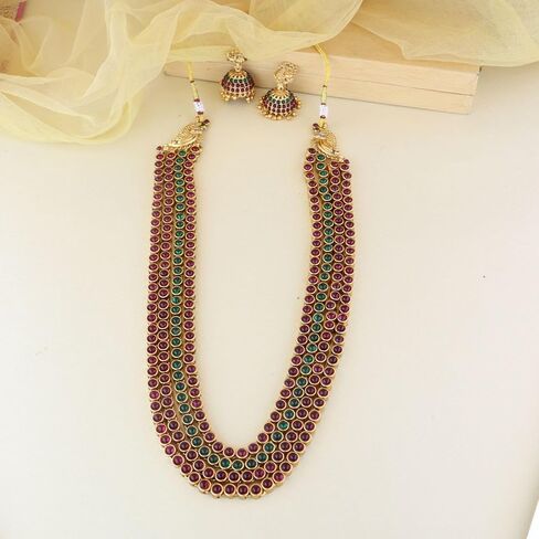 مجموعة مجوهرات زفاف هندية من I Jewels مطلية بالذهب بوليوود متعددة الطبقات كوندان فاخرة مع أقراط للنساء والفتيات (MC148QG) in Saudi Arabia