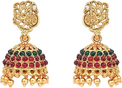 مجموعة مجوهرات زفاف هندية من I Jewels مطلية بالذهب بوليوود متعددة الطبقات كوندان فاخرة مع أقراط للنساء والفتيات (MC148QG) in Saudi Arabia