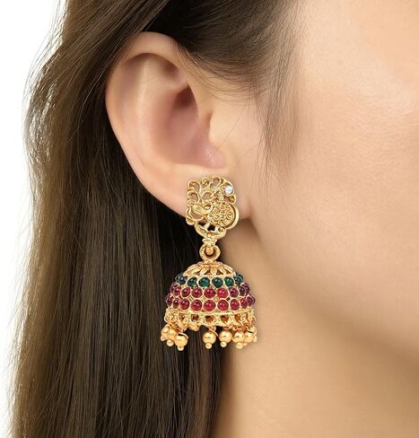 مجموعة مجوهرات زفاف هندية من I Jewels مطلية بالذهب بوليوود متعددة الطبقات كوندان فاخرة مع أقراط للنساء والفتيات (MC148QG) in Saudi Arabia