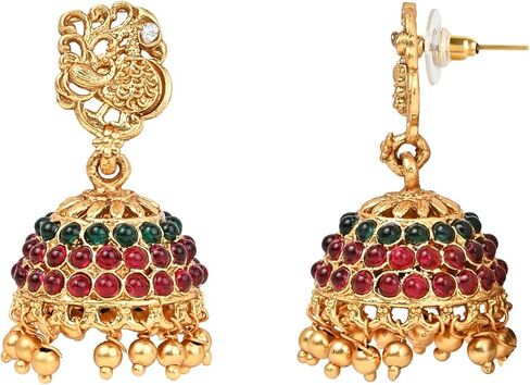 مجموعة مجوهرات زفاف هندية من I Jewels مطلية بالذهب بوليوود متعددة الطبقات كوندان فاخرة مع أقراط للنساء والفتيات (MC148QG) in Saudi Arabia