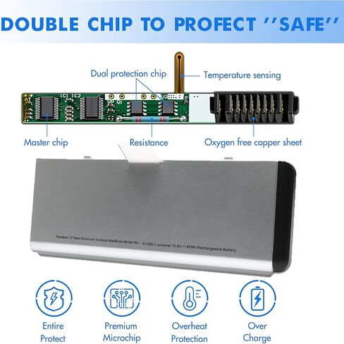 بطارية كمبيوتر محمول 45WH لـ A1278 A1280 (MacBook 13 بوصة أواخر 2008 إصدار الألومنيوم) هيكل من الألومنيوم MB467LL/A / MB466LL/A in Kuwait