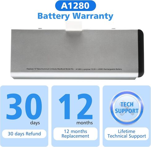 بطارية كمبيوتر محمول 45WH لـ A1278 A1280 (MacBook 13 بوصة أواخر 2008 إصدار الألومنيوم) هيكل من الألومنيوم MB467LL/A / MB466LL/A in Kuwait