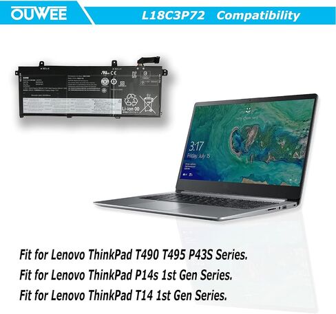 بطارية كمبيوتر محمول L18C3P72 متوافقة مع Lenovo ThinkPad T490 T495 P43S T14 P14S الجيل الأول من السلسلة L18L3P73 02DL007 L18M4P73 SB10K97646 L18M3P73 02DL008 L18M4P74 02DL009 L18C3P71 02DL010 in Saudi Arabia