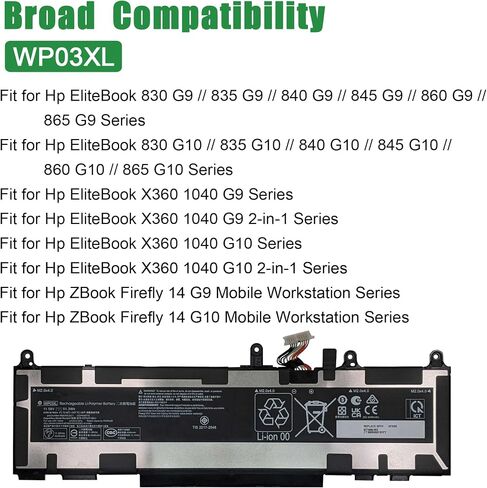 استبدال بطارية الكمبيوتر المحمول WP03XL M73466-005 لجهاز Hp EliteBook 830 835 840 845 860 865 G9 G10 X360 1040 G9 G10 ZBook Firefly 14 G9 G10 Series Notebook HSTNN-OB2J M64304-AC1 11.58V 51.3Wh in Saudi Arabia