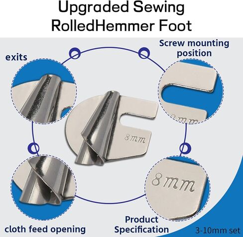 مجموعة أدوات الخياطة العالمية مكونة من 8 قطع، قدم مطرقة ذات حاشية ملفوفة لآلة الخياطة 3-10 مم، ملحق حاشية لفات، قدم حاشية صناعية منزلية منحنية، ملحقات وأدوات الخياطة in Kuwait